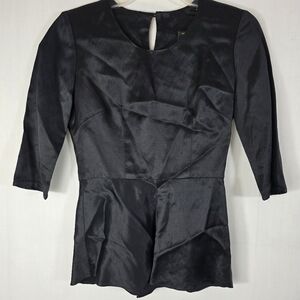 Juan Carlos Obando Black Satin Peplum Top | Size 2 | Luxury Evening Wear